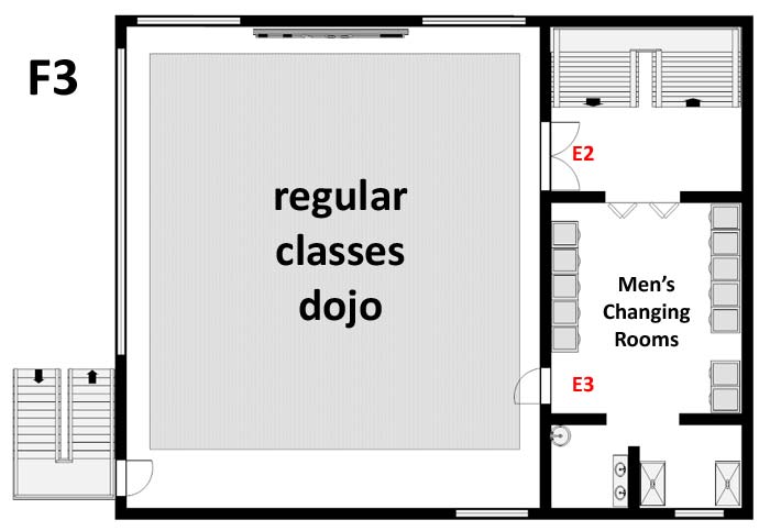 F3 floor map of the Aikikai Hombu Dojo