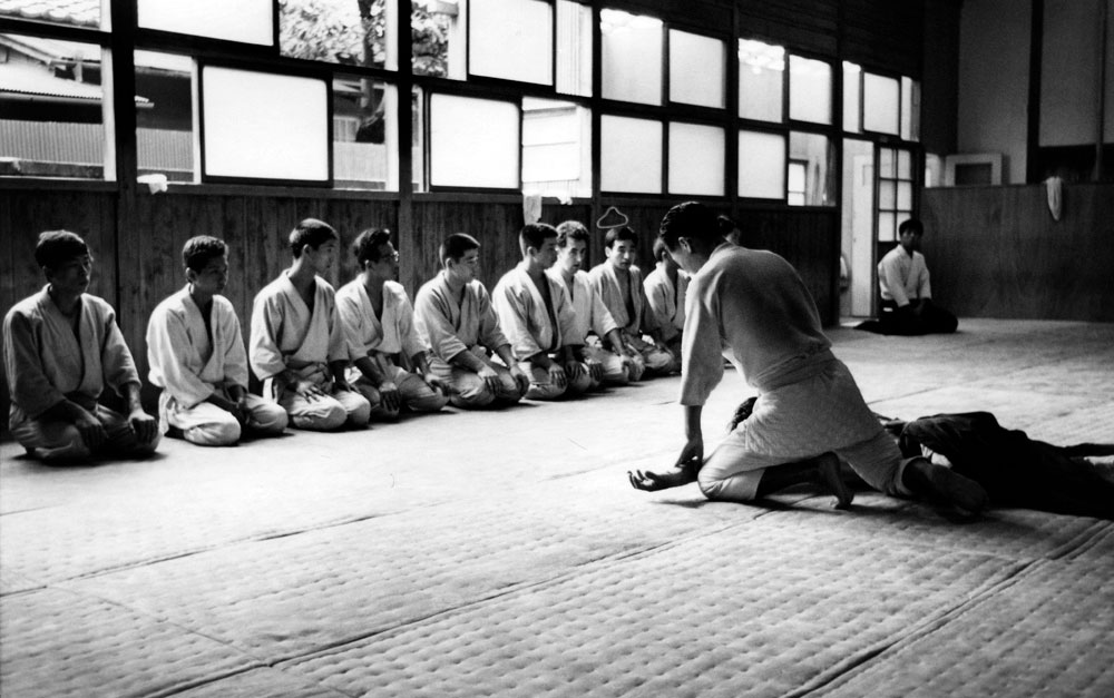 Class at the Hombu Dojo. Alan Ruddock is the seventh from the left.